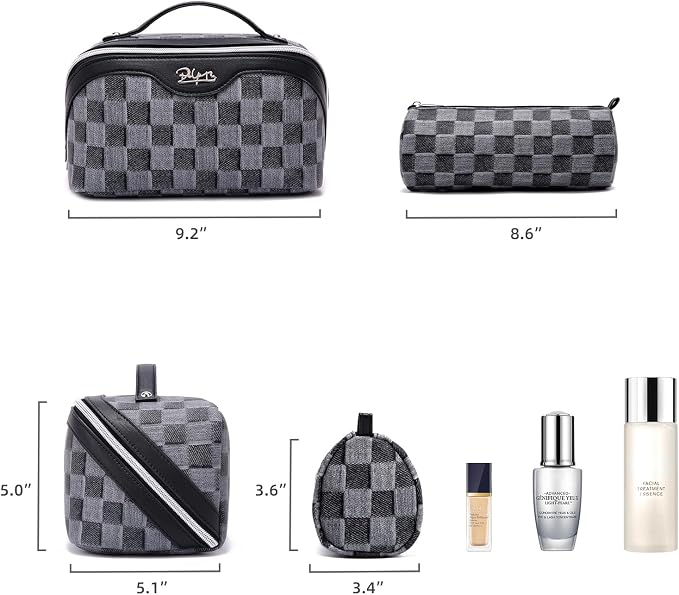 BOYATU Travel Makeup Bag for Women: Large Cosmetic Bag Set of 3 - PU Leather Make up Bag with Compartments - Compact Waterproof Toiletry Bag with Divider & Handle (D-2-Black) - Image 3