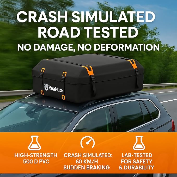 Car Roof Bag - Car Rooftop Cargo Carrier Bag – 19 Cubic Ft Waterproof Roof Rack Cargo Carrier, Includes Anti-Slip Mat, 4 Door Hooks, Reinforced Zipper/Buckle, with or Without Rack - Image 2