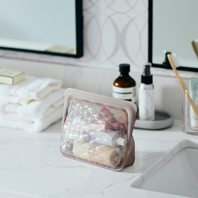 Stasher Silicone Reusable Makeup Bags, 3-Pack, Travel Essentials, Makeup Bag Organizer, Dishwasher & Heat Safe, TSA Friendly Toiletry Bags, Waterproof Bag, BPA Free, Leak-free, Eco Friendly, Taupe - Image 6
