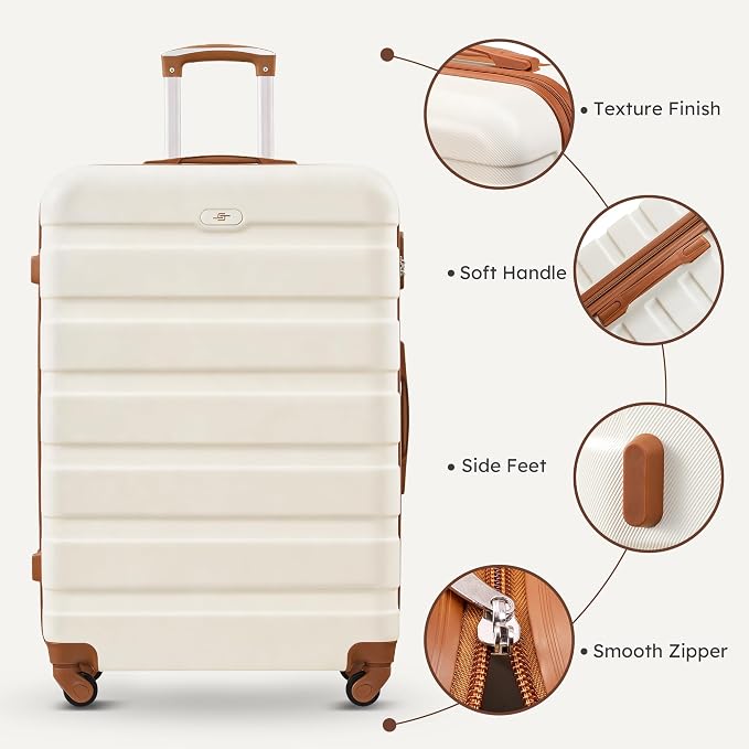 Suitour 4 Piece Luggage Sets, Hard Shell Suitcase Set with Spinner Wheels 16 20 24 28inch Travel Sets(Beige Tan) - Image 3