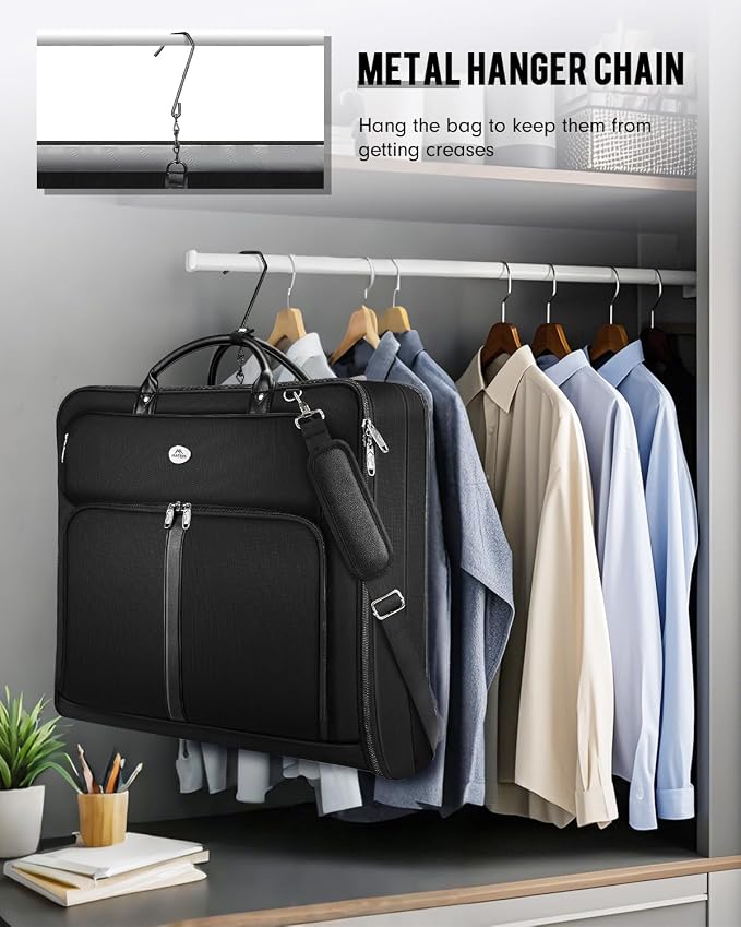 MATEIN Mens Garment Bags for travel, Large Travel Suit Bag Up to 7 Suits with Strap, Wrinkle Free Carry On Garment Bags for Hanging Clothes, Business Suitcase Luggage Bag Fit 17.3 Inch Laptop, Black - Image 4