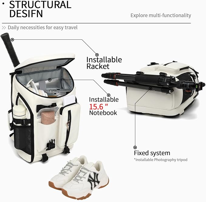 Kalesi Gym Duffle Tennis Bag Backpack 4-Way Waterproof with Shoes Compartment for travel Sport Hiking laptop (Sea salt white02) - Image 3