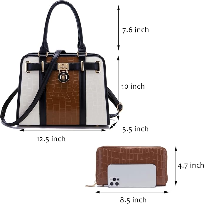 Qiyuer Structured Satchel Tote Handbags Set Women Purses with RFID Wallet | Premium, Sturdy, Spacious, Chic for Daily & Work, Vegan PU Leather, Multi-way Carry, Large Capacity RFID Wallet, Ideal Gift - Image 3
