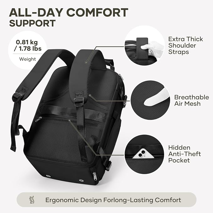 coofay Travel Backpack for Women Men, Carry on Backpack for Airplanes | Personal Item Travel Backpack Carry on Flight Approved,Mochila de Viaje Casual Daypack Backpacks Tsa Approved Hiking Backpack - Image 7