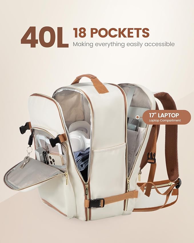 LOVEVOOK 40L Travel Backpack with Waist Strap,Flight Approved Carry on Backpack,Waterproof Personal Item Travel Bag,TSA Carry on Luggage Suitcase Travel Essentials,Gifts for Women & Men,fit 17" Laptop - Image 3