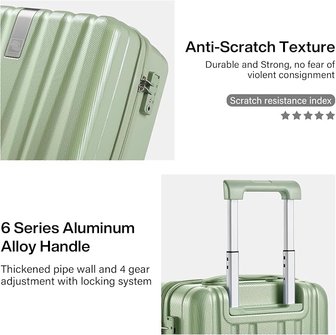 Hanke 16 Inch Underseat Carry on Luggage with Wheels,Small Hard Shell Suitcases for Weekender,Travel Approved Lightweight Travel Luggage Suitcase for Womem Men,Bamboo Green. - Image 3