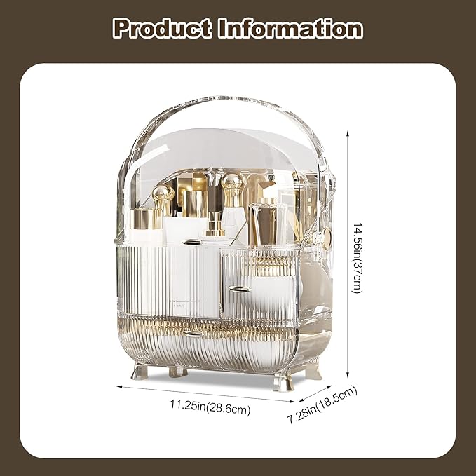 Ergocar Multi-Function Make Up Case Dustproof Cosmetic Storage Box,Cosmetics Skin Care Products Portable Retro Series Case - High Translucent White - Image 7