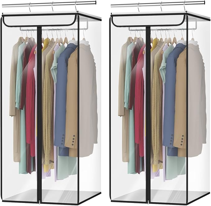 Univivi Clear Garment Bags for Hanging Clothes, 2 Pack Large Clothes Bags for Closet Storage, Premium Hanging Garment Storage Bag for Suits, Coats, Dresses, 40" (Clear) by Univivi