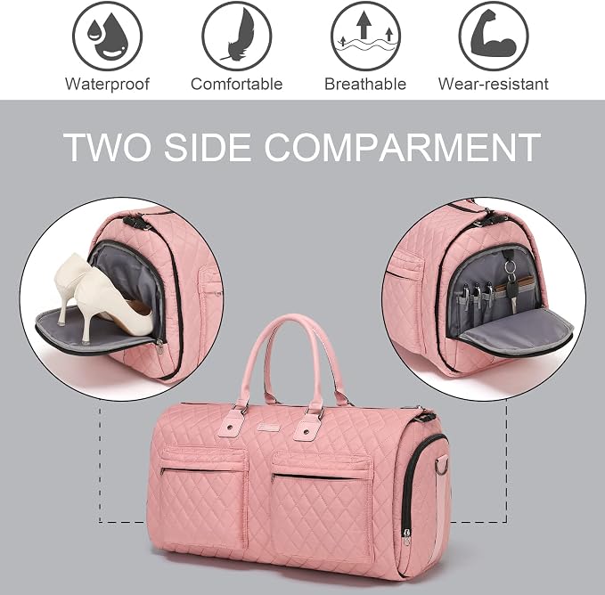 Womens Convertible Garment Bags for Travel, Modoker Waterproof Carry On Garment Bag Garment Duffel Bag - 2 in 1 Hanging Suitcase Suit Travel Luggage Bag, Pink - Image 6