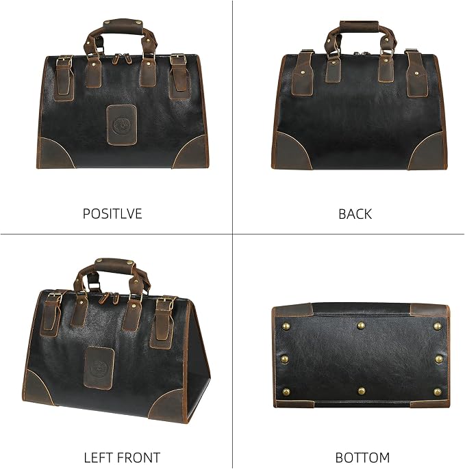 Water Resistant Canvas + Leather Travel Luggage Tote Duffle Gym Suitcase Weekender Overnight Bag For Men Male FB8151 (X-8151-Black) - Image 4