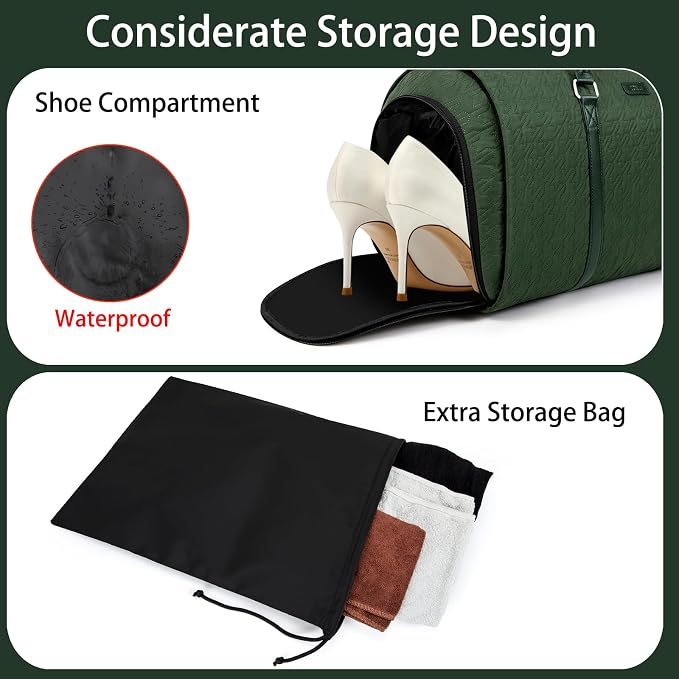 Convertible Garment Duffle Bags for Travel - Carry On Garment Bags With Toiletry Bag, Large Weekender Bags for Women Men 2 in 1 Hanging Suitcase Suit Travel Duffel Bags (2pcs Set, Green) - Image 2