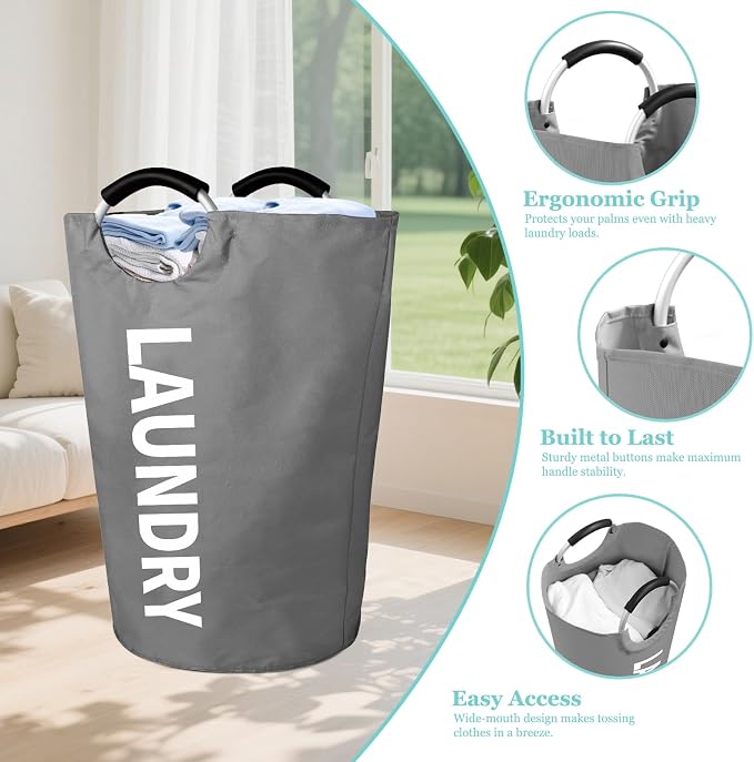 WOOHA 125L Large laundry basket,Collapsible laundry hamper, Tall Clothes Baskets Folding Washing Bin Foldable Fabric Hamper Bags for Bedroom, Closet,Bathroom,College,laundry bag,Darkgray - Image 4