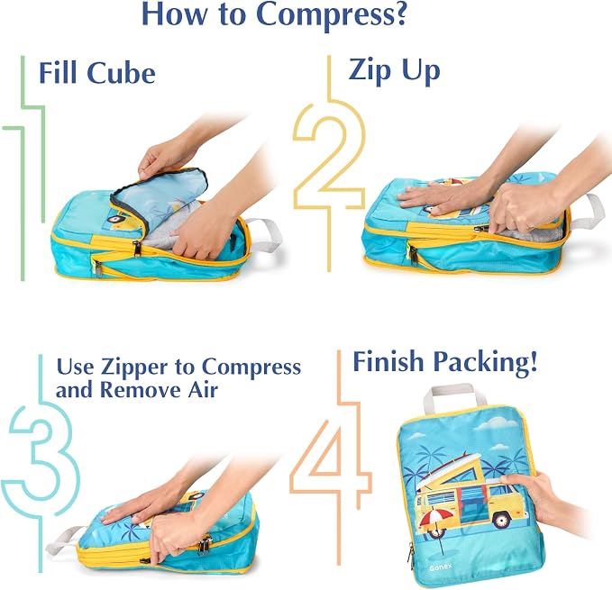 Gonex Compression Packing Cubes, 4pcs Expandable Storage Travel Luggage Bags Organizers, Travel Cubes for Suitcase Carry On (RV) - Image 6