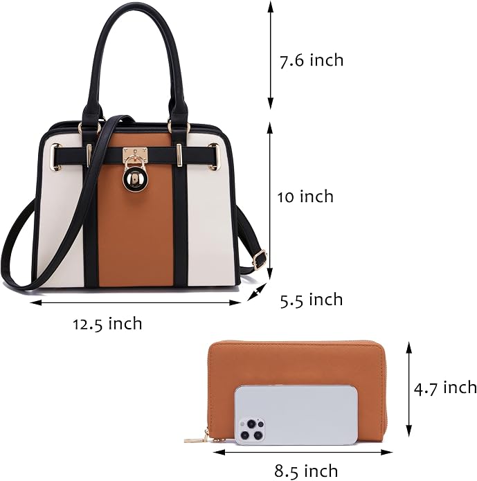 Qiyuer Structured Satchel Tote Handbags Set Women Purses with RFID Wallet | Premium, Sturdy, Spacious, Chic for Daily & Work, Vegan PU Leather, Multi-way Carry, Large Capacity RFID Wallet, Ideal Gift - Image 3
