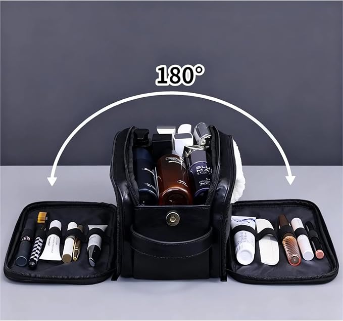 2 Pack Men's Toiletry Bag Pu,Travel Toiletry Organizer, Waterproof Shaving Kit Pouch For storing daily essentials like toiletries and cosmetics,Black (Leather Black) - Image 3