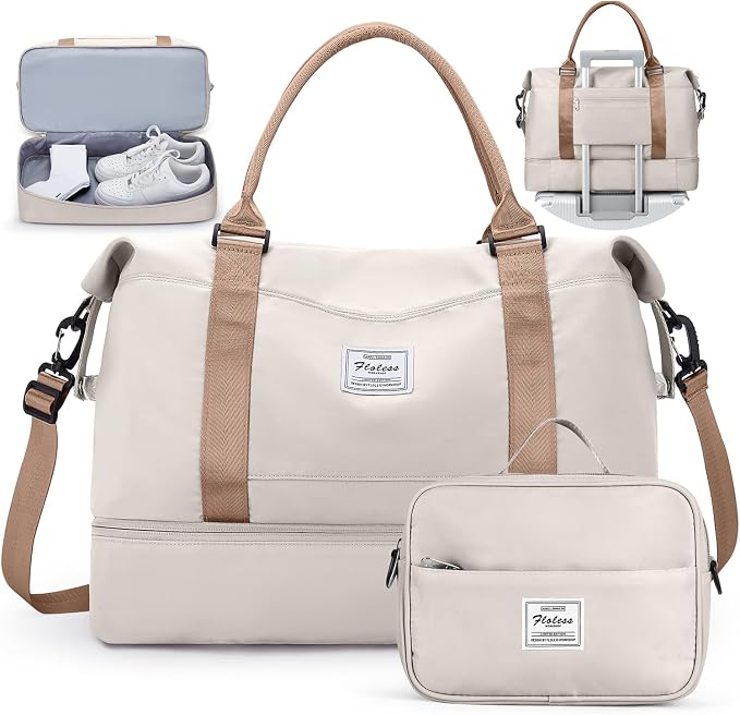 Travel Duffel Bag with Shoes Compartment,Weekender Bags for Women Travel | Overnight Carry-On Bag with Toiletry Bag, For Spirit Airlines 18x14x8 Personal Item Bag by HYC00