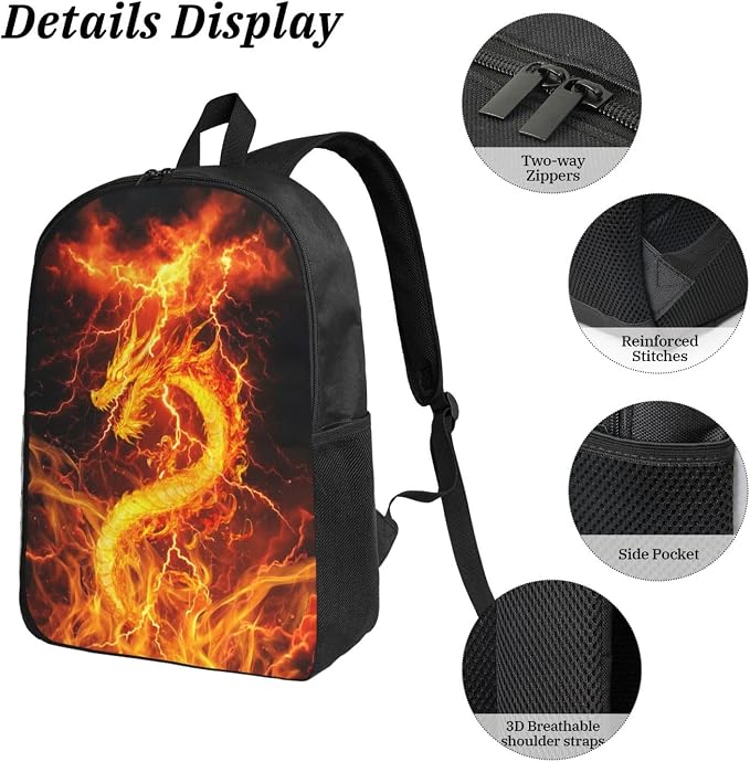 Dragon Kid Backpack Set with Lunch Bag & Pencil Case Large Capacity School Bag 17 Inch Bookbag for Boy Girl - Image 5