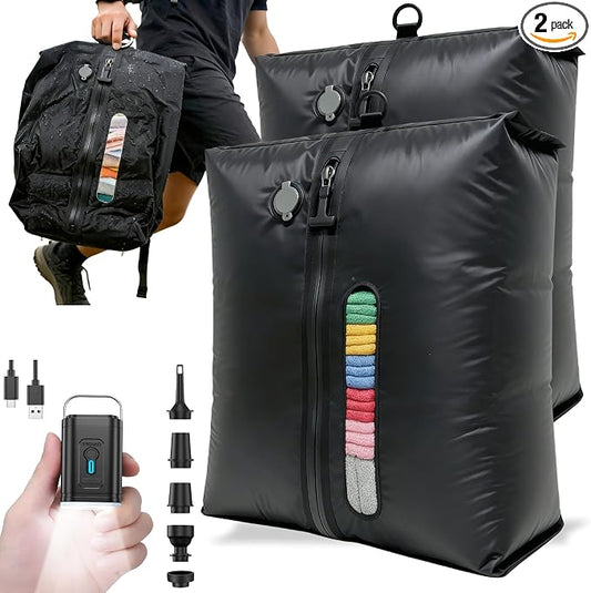 Travel Compression Bags with Pump, 2-Pack 30L Reusable Seal Vacuum Bags for Suitcases, IP67 Waterproof Durable Space Saver Packing Cubes for Clothes, Carry-On Travel Backpack & Home Storage by Unknown