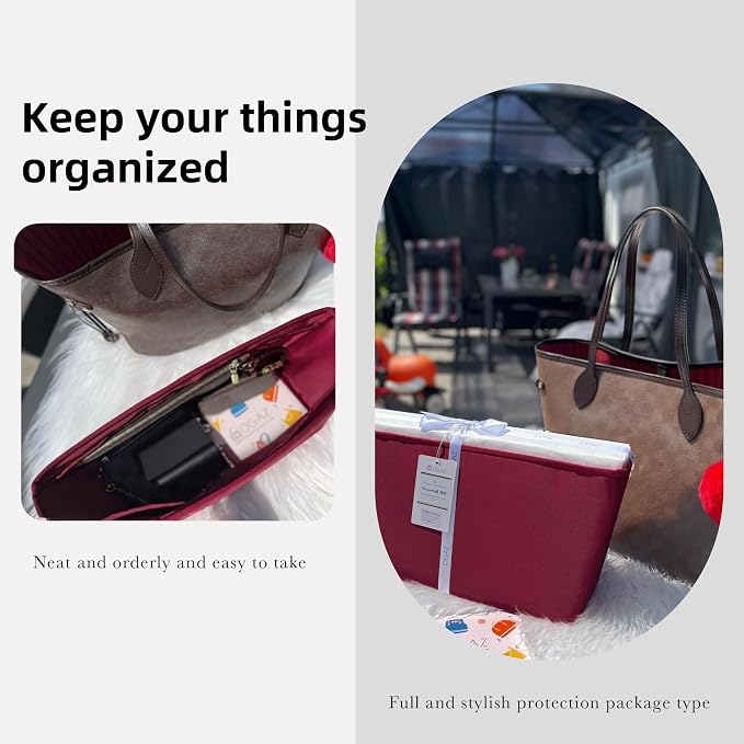 DGAZ Purse Organizer Insert Fits Neverfullbag Mini/PM/MM/GM，Silk Bag Organizer，Luxury Handbag & Tote Shaper（PM, Rouge H） - Image 8