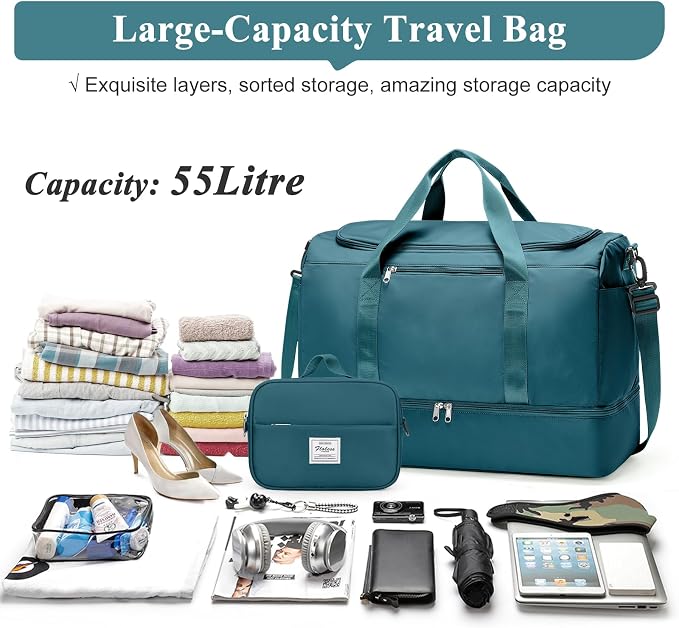 Extra Large Travel Duffel Bag, Carry-On Weekender Bags for Women Travel | Overnight Weekend Bag with Shoes Compartment for Travel Business Trips Sport Hospital, Toiletry Bag Included - Image 3