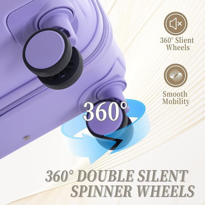 3-Piece Luggage Set 20/24/28'' Hard-shell with 360° Spinner Wheels & Combination Lock, Lightweight ABS Material for Travelling, Light Purple - Image 3