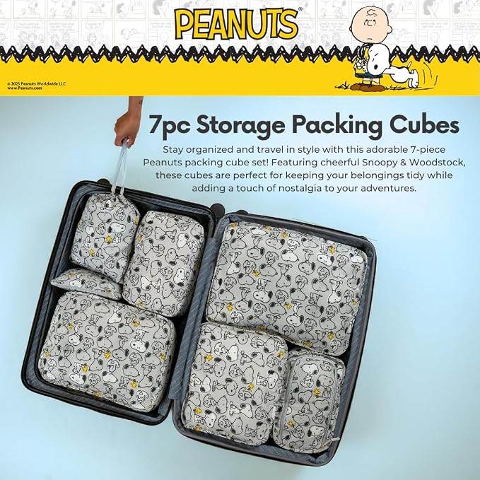 Peanuts Snoopy Beauty 7 Piece Soft Storage Organization Packing Cubes Travel Set (Officially Licensed Product) By Franco Collectibles - Image 4