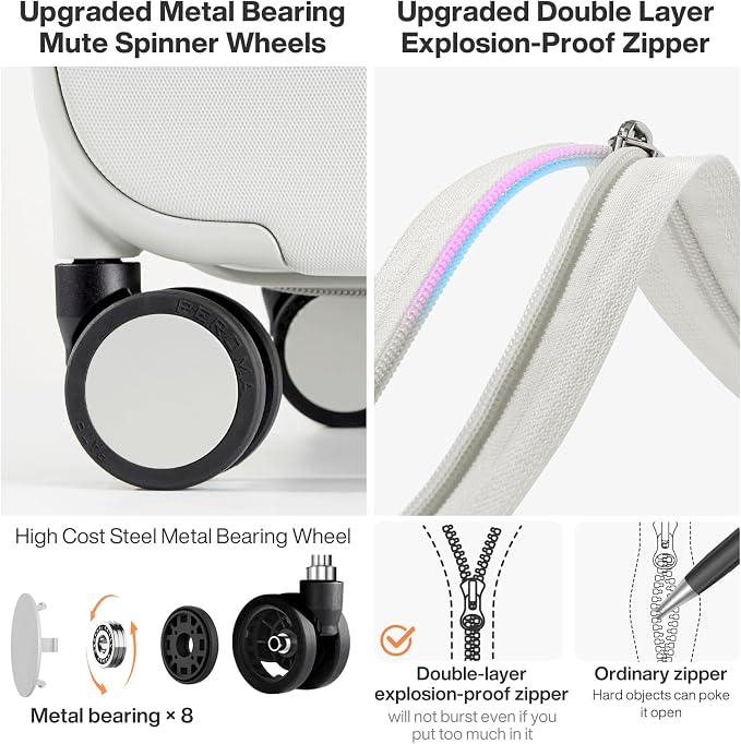mixi Upgrade Carry on Luggage Suitcases with Spinner Wheels, Hardside Rolling Suitcase PC with TSA Lock Lightweight Travel Case 20in Carry-On, Fine Grid Smoke White - Image 4