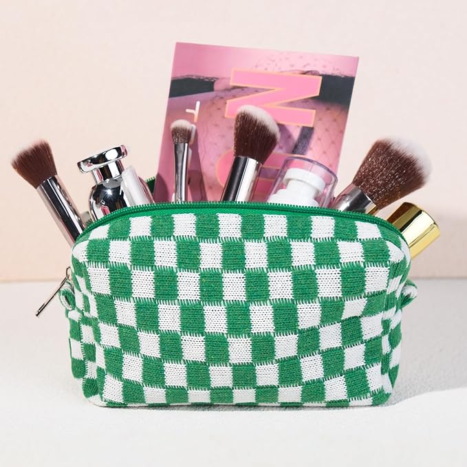 SOIDRAM 2 Pack Checkered Makeup Bag for Women, Cute Makeup Pouch Small Makeup Bag Travel Cosmetic Organizer for Toiletries, Brushes & Skincare - Image 3