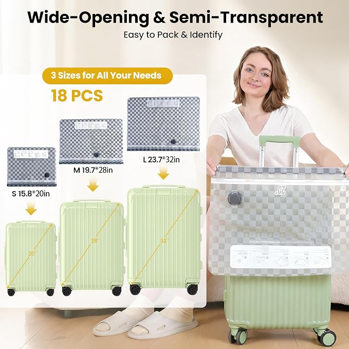 Travel Essentials set, Vacuum Bags for Travel with Digital Display air Pump,18 PCS Combo Size for Luggage and Suitcase,Space Saver for Clothes - Image 8