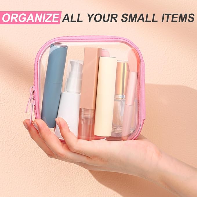 Sanwuta 6 Pcs Clear Hard Zipper Case Plastic Zipper Pouches Transparent Makeup Bag Pencil Case Pouches Toiletry Diaper Bag for Travel Toy Storage Organizer Bins(Pink,5 x 5 x 2 Inch) - Image 6