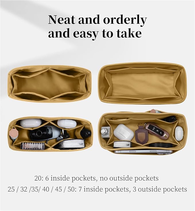 Satin Purse Organizer for Birkin 25 Sellier, Biscuit | Custom Fit, Multiple Pockets, Lightweight Purse Essentials, Ideal for Travel, Shopping, and Daily Use - Image 4