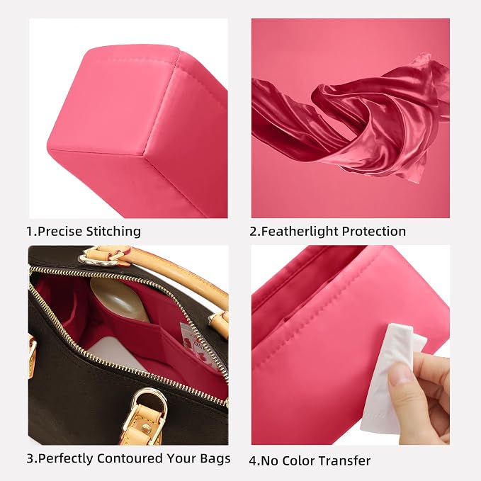 DGAZ Silk Purse Organizer Insert Fits LV Speedy 16/20/25/30/35/40/45 bags，Silky Smooth Bag Organizer，Luxury Handbag & Tote Shaper(Rose lipstick,New nano 16) - Image 3