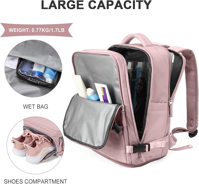 coowoz Travel Backpack For Women Men,Carry On Backpack,Hiking Backpack Waterproof Outdoor Sports Rucksack Casual Daypack travel essentials（Pink Purple） - Image 5