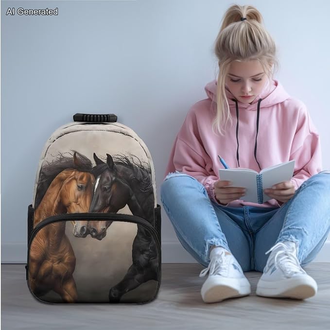 Galloping Horse 4pcs Backpack Set for Boys Bookbag with Lunch Bag & Pen Pouch & Water Bottle Cover Teenage Students Lightweight for School Sport Travel Gifts - Image 2