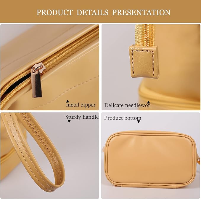 Abiudeng Large Capacity Makeup Bag Ladies Cosmetic Bag Travel Bag with Compartments Portable PU Leather Travel Makeup Bag with Handle - Image 6