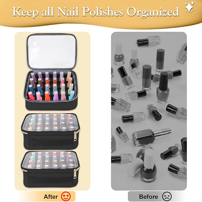 YOREPEK Nail Polish Organizer Holds Up to 72 Bottles (15ml-0.5 fl.oz) | Nail Polish Carrying Case with Zippered Pockets & 3 Removable Pouches for Manicure Tool, Supplies, Nail Lamp, Gifts for Women - Image 7