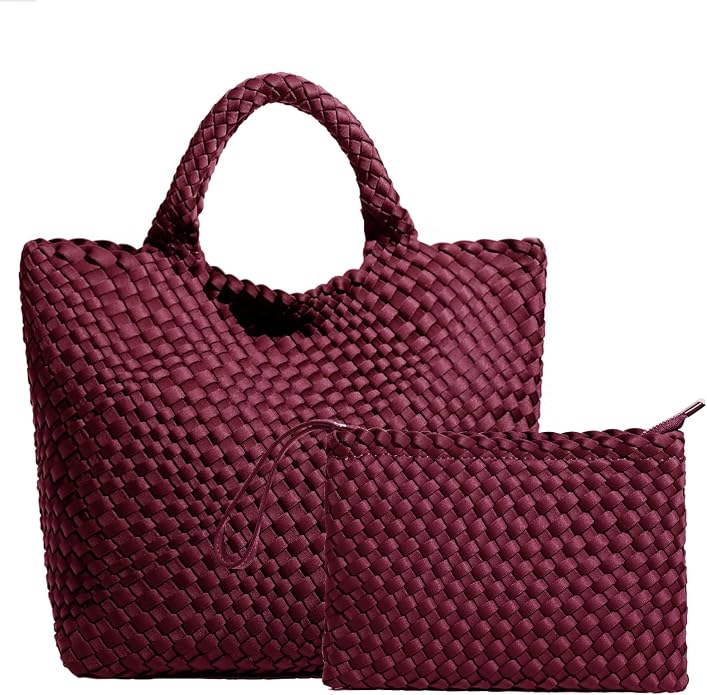 JINMANXUE Woven Hobo Bag For Women Neoprene Tote Bag Large Capacity Handbag Patchwork Handmade Casual Shoulder Bags by JINMANXUE