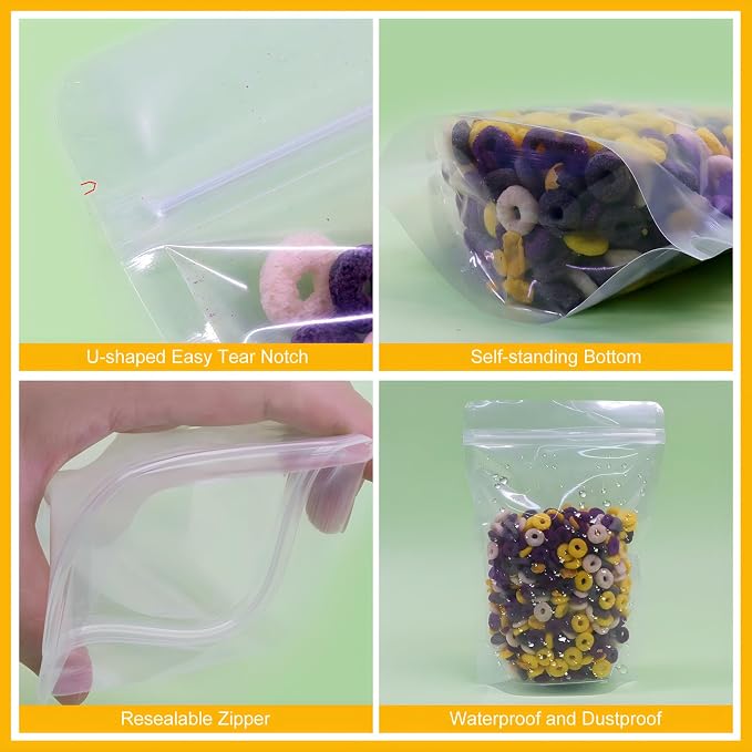 SumDirect Clear Zipper Resealable Stand Up Drink Bags Pouches,Snack Packing Bags for Food Snack Tea and Drinking, 4.3x6.7 Inches,6.8oz,200ml,Pack of 100 - Image 4
