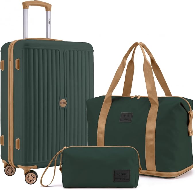 Hoteel 20Inch Luggage 3-piece Set, 360° Universal Suitcases with Wheels Hard Shell Suitcase with TSA Lock, Including Waterproof Luggage Bag, Travel Maletas for Men and Women,Dark Green by HOTEEL