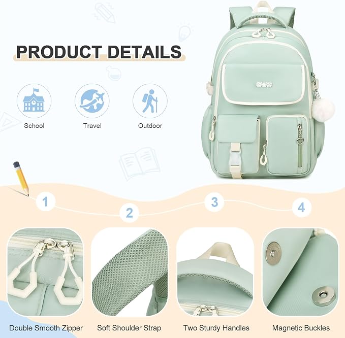 DIGOBAY Backpacks for Girls, 6PCS School Backpack with 43OZ Bento Box Lunch Bag Pencil Pouch for Teen Girls Kids Elementary Primary Middle High College Travel School bag Bookbag Set - Image 4