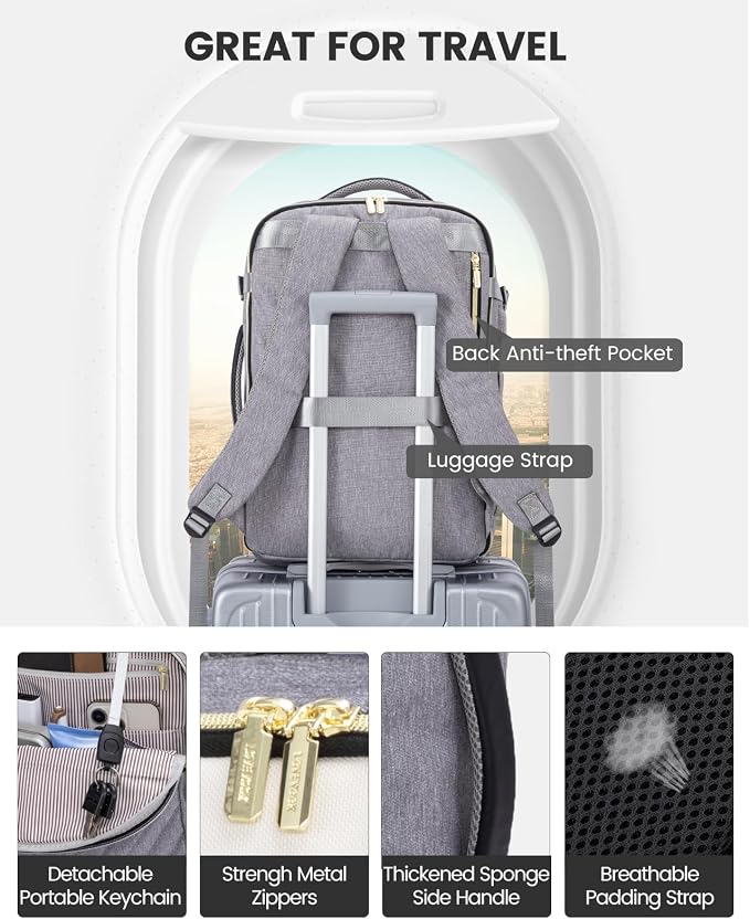 LOVEVOOK Travel Backpack for Women,40L Carry On Backpack for Airplanes,17.3 Inch Laptop Personal Item Travel Bag - Image 7