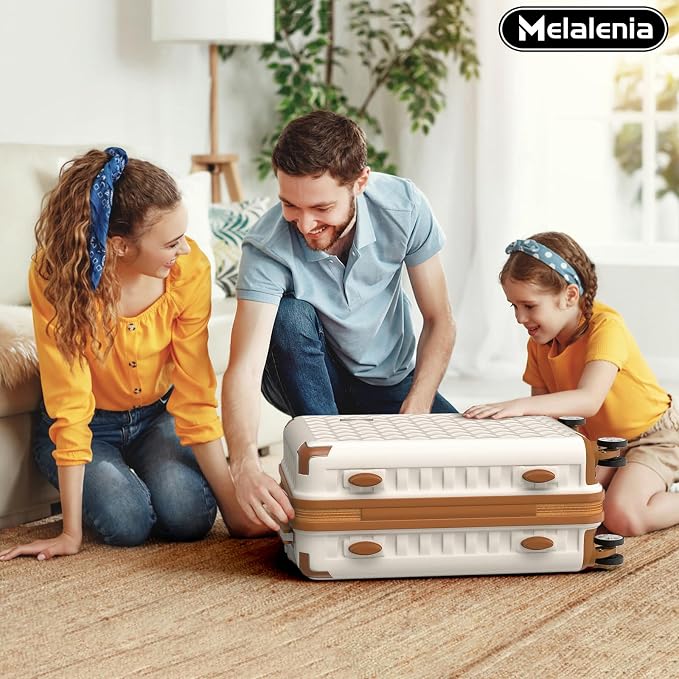 Melalenia Suitcase Sets 6 Piece Hard Shell Carry on Luggage with Spinner Wheels and TSA Lock, Lightweight Travel Backpack for Women, Beige Brown - Image 9