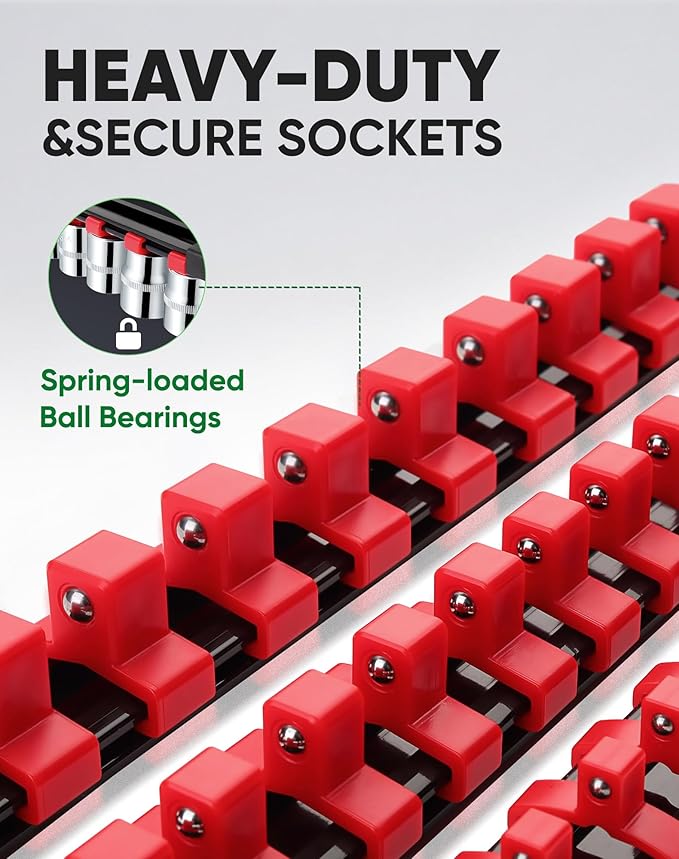 ALOANES 12PC Socket Organizer, Socket Rails Fit 1/2", 1/4" and 3/8" Drive | Heavy Duty ABS Socket Holders Hold 172 Sockets for Toolbox Drawer Bags(Red&Blue) - Image 3