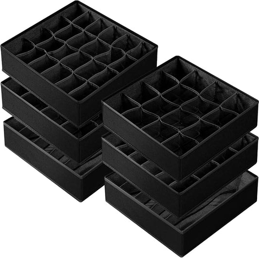 Criusia 6 Pack Sock Underwear Drawer Organizer Dividers - Dresser Organizer for Baby Clothes - Closet Organizers and Storage for Bedroom Essentials for Dorm Room/New Home/Apartment (Black) by Criusia