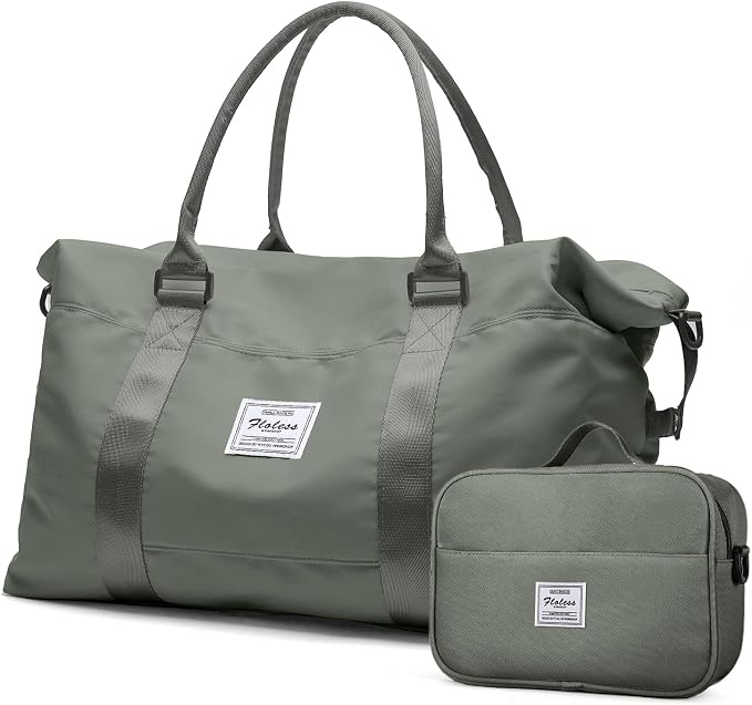 HYC00 Travel Duffel Bag with Toiletry Bag,Weekender Overnight Bag for Women,Carry-on Bag with Wet Pocket,Gym Bag,Extra Large,Olive Green by HYC00