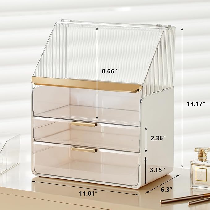Omeily Large Makeup Organizer Countertop Vanity Organizer Cosmetic Organizer Makeup Storage Box Bathroom Counter Organizer Perfume Skincare Organizers Gift Women Girls Clear Design Easy Visibility - Image 5