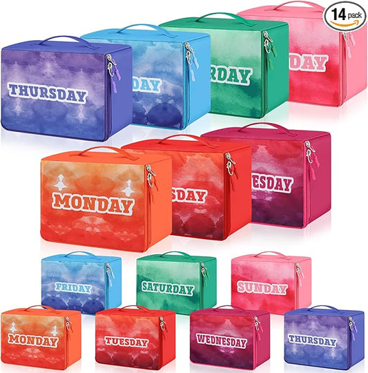 Paterr 14 Pcs Packing Cubes for Travel Kids Days of Week Compression Packing Cubes Colorful Luggage Organizers Suitcase Camp(10 x 8 x 5 Inch) by Paterr