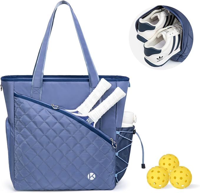 KAVIGOR Pickleball Tote Bag for Women with Fence Hook, Quilted Pickleball Bag Holds 3-4 Paddles with Shoe Compartment by KAVIGOR