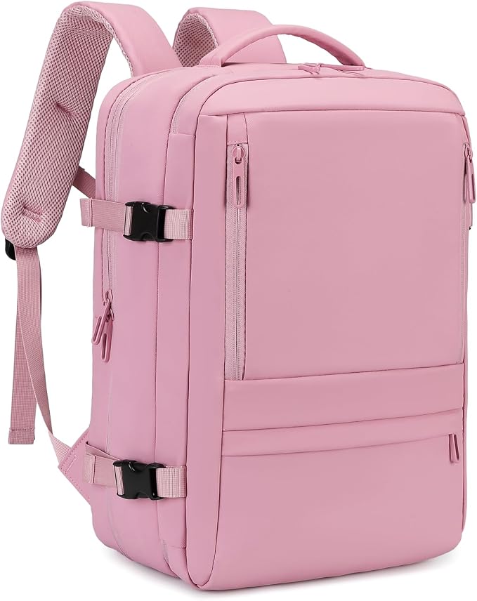 Rcrirth Travel Backpack for Women | Expandable Carry On Backpack with 17.3 Inch Laptop Compartment - Personal Item Travel Bags for Women Nurse Work Bag for Traveling Weekender Business College - Pink by Rcrirth