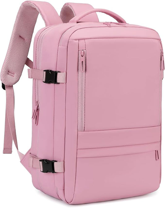 Rcrirth Travel Backpack for Women | Expandable Carry On Backpack with 17.3 Inch Laptop Compartment - Personal Item Travel Bags for Women Nurse Work Bag for Traveling Weekender Business College - Pink by Rcrirth